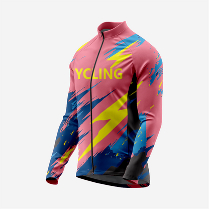 Men’s Long Sleeve Cycling Jersey and Bib Shorts Set - Light Pink