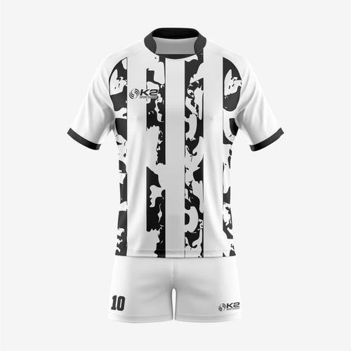 Personalized Rugby Jersey & Shorts Set in White/Black - K2 Sportswear | Custom Sports Uniforms & Apparels - K2 Sportswear
