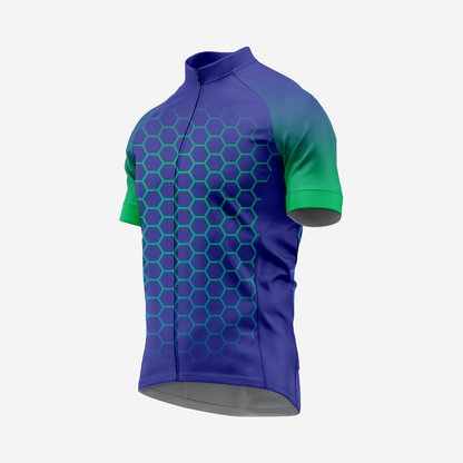 Men's Hexagon Pattern Bue Cycling Jersey | Short Sleeve Performance Bike Shirt