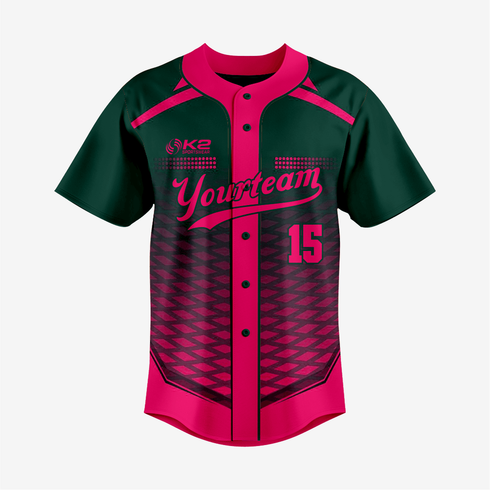 Individuelles Baseballtrikot (Ruby/Grün), durchgeknöpft – Herren & Damen