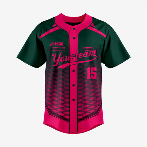 Custom Ruby/Green Softball Full Button Jersey – Men & Women - K2 Sportswear | Custom Sports Uniforms & Apparels - K2 Sportswear
