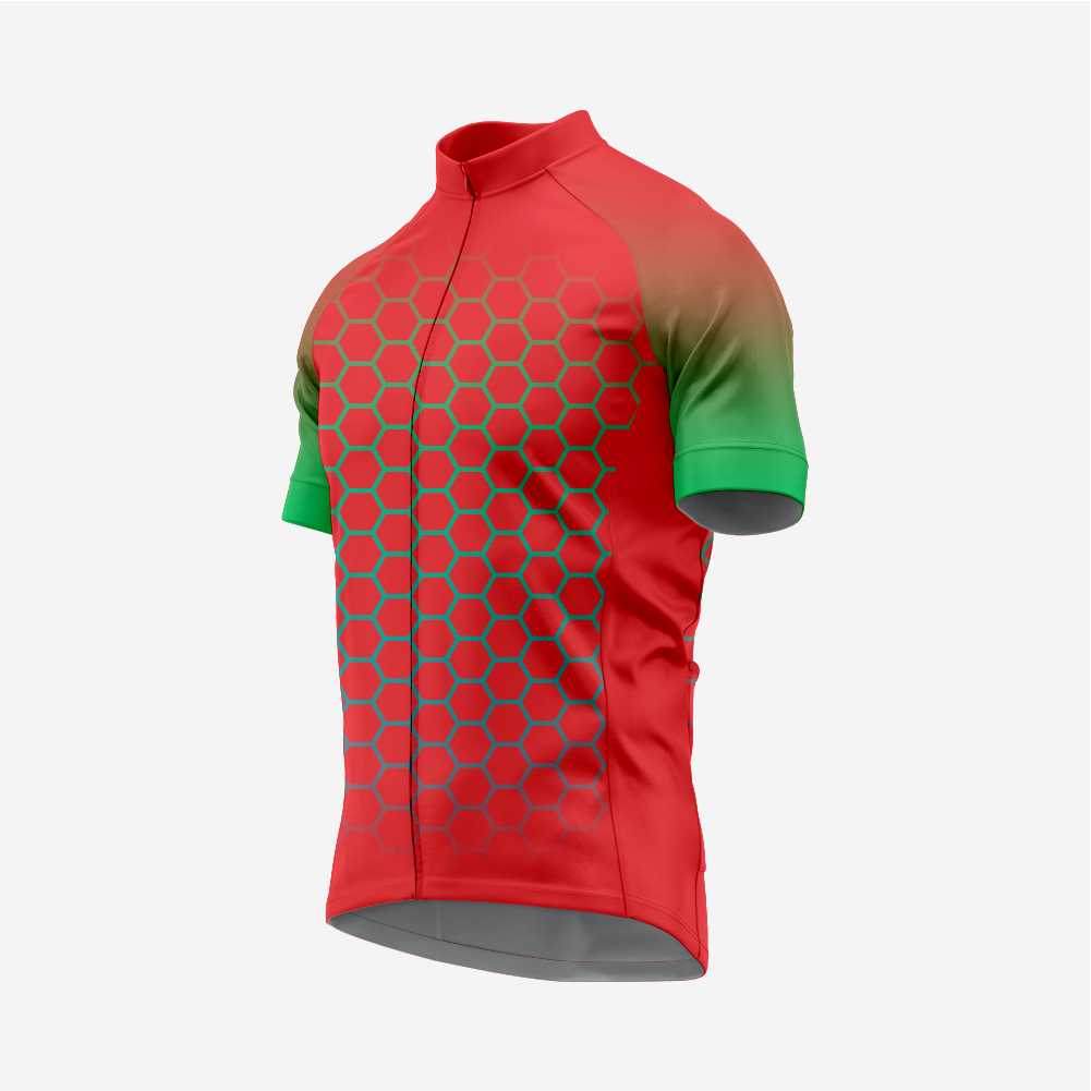 Men's Short Sleeve Red Cycling Jersey | Hexagon Print Performance Shirt