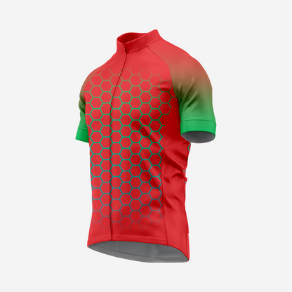 Men's Short Sleeve Red Cycling Jersey | Hexagon Print Performance Shirt