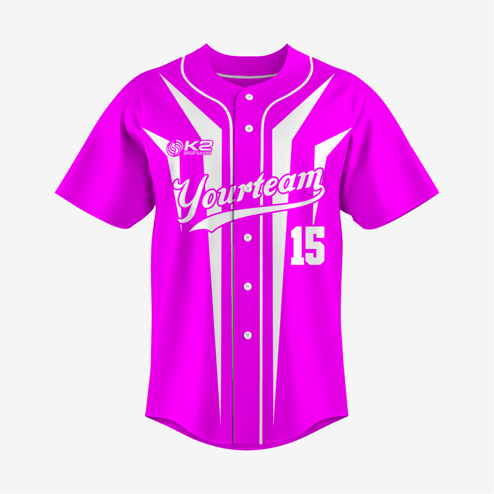 Benutzerdefiniertes magentafarbenes Softball-Trikot mit durchgehender Knopfleiste – Herren & Damen