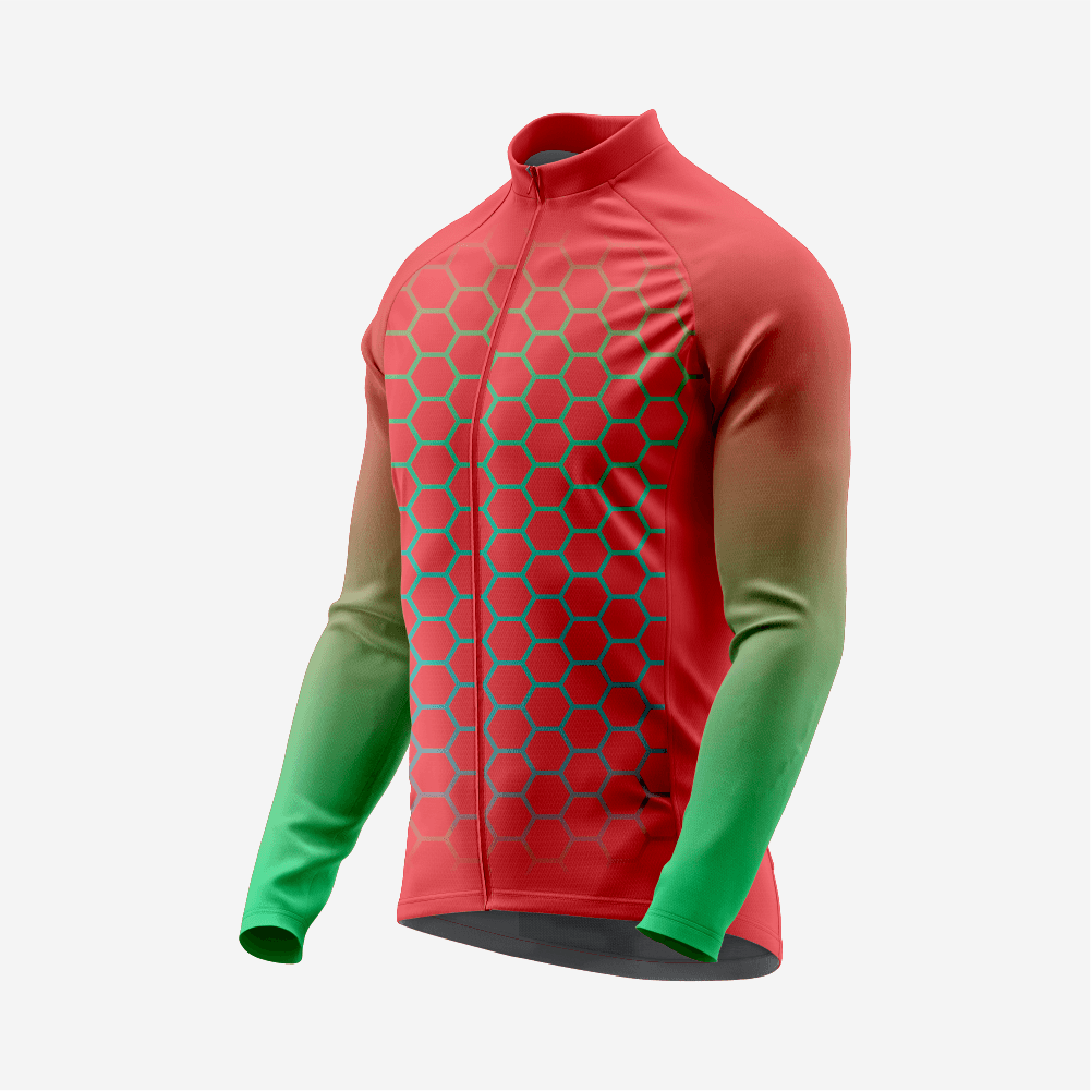 Men's Long Sleeve Cycling Jersey Red | Breathable Hex Print Bike Jersey - K2 Sportswear | Custom Sports Uniforms & Apparels - K2 Sportswear
