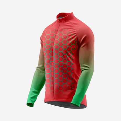 Men's Long Sleeve Cycling Jersey Red | Breathable Hex Print Bike Jersey - K2 Sportswear | Custom Sports Uniforms & Apparels - K2 Sportswear