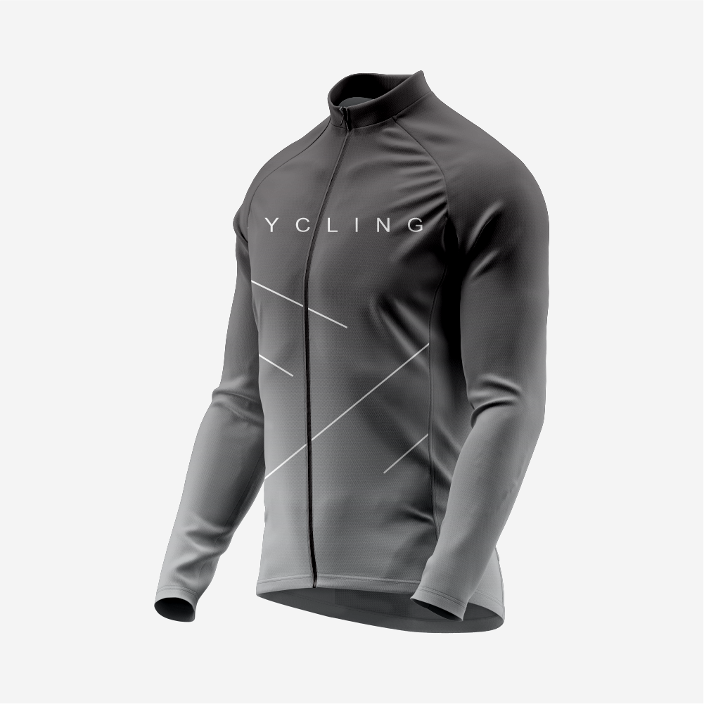 Breathable Men’s Gray Long Sleeve Cycling Jersey with Pockets