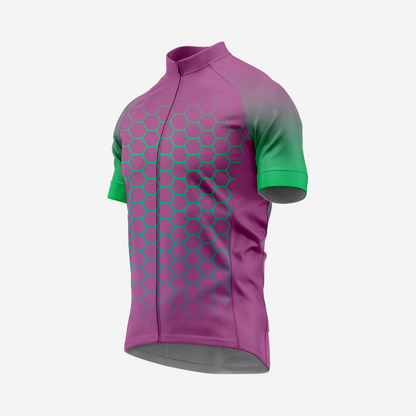 Men's Dark Purple Short Sleeve Cycling Jersey | Hexagon Print Performance Shirt
