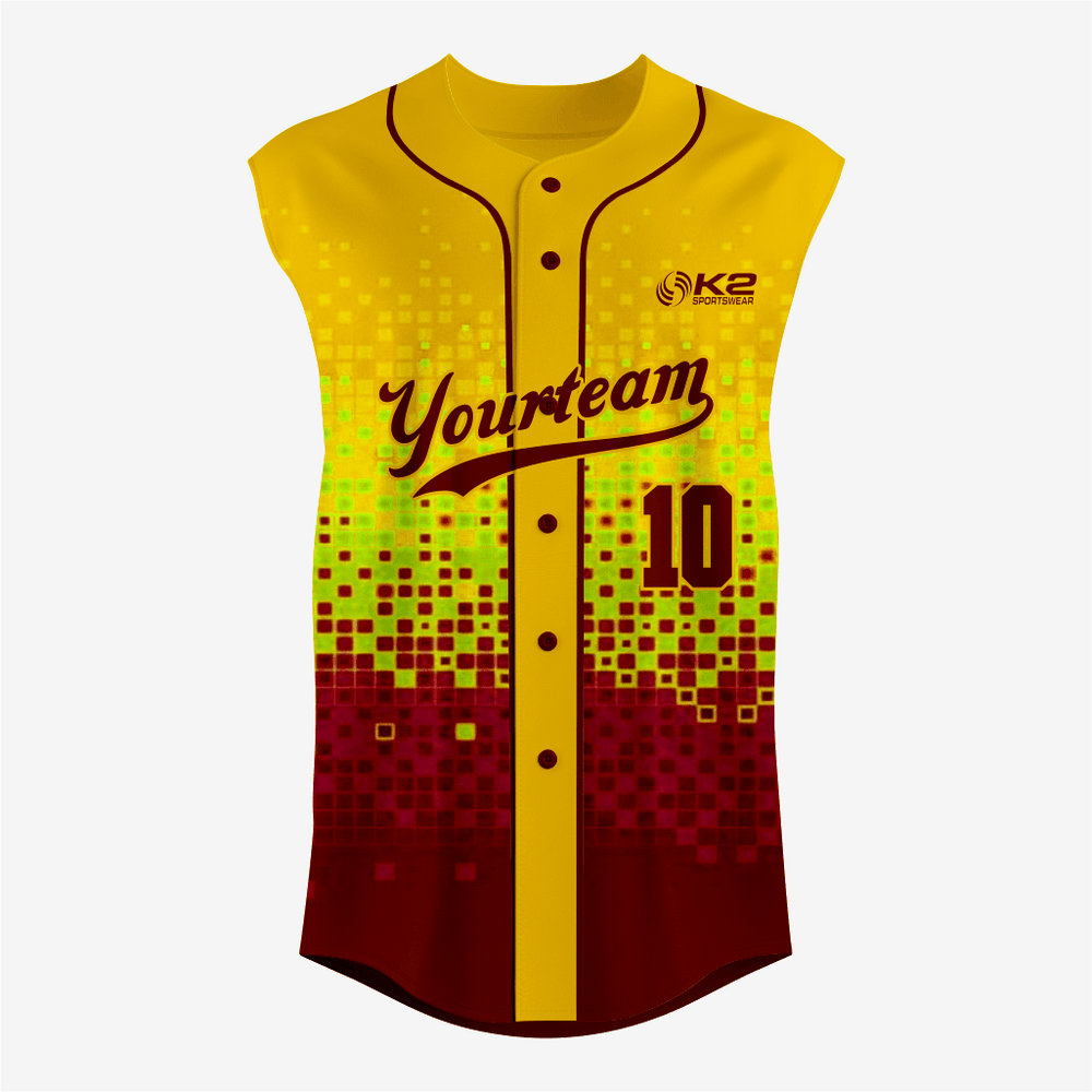Custom Dark Red/Gold Sleeveless Full Button Softball Jersey – Men/Women