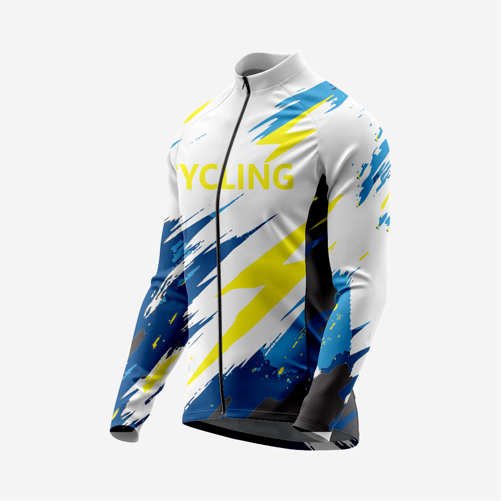 Men’s Long Sleeve Cycling Jersey and Bib Shorts Set - Light Gray