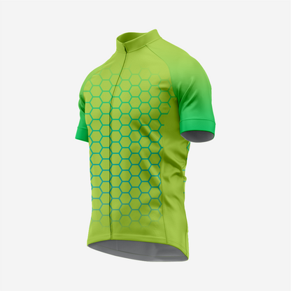 Men's Hexagon Pattern Yellow Green Cycling Jersey | Short Sleeve Performance Bike Shirt