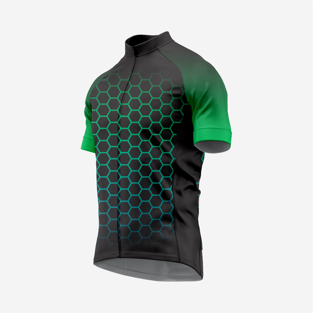 Men's Hexagon Pattern Black Cycling Jersey | Short Sleeve Performance Bike Shirt