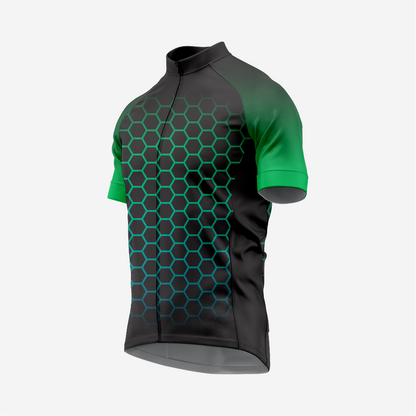 Men's Hexagon Pattern Black Cycling Jersey | Short Sleeve Performance Bike Shirt