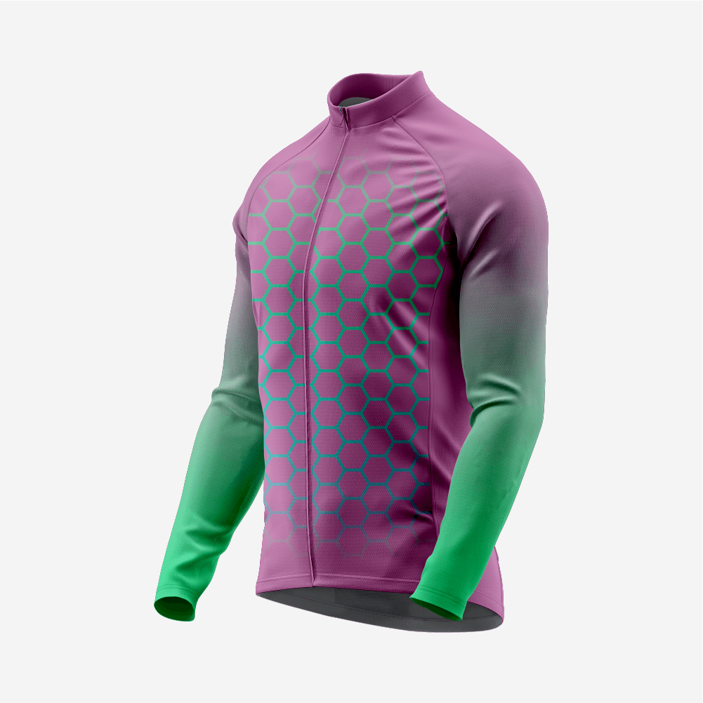 Full Zip Long Sleeve Cycling Jersey for Men | Hexagon Dark Purple Bike Shirt - K2 Sportswear | Custom Sports Uniforms & Apparels - K2 Sportswear