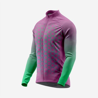 Full Zip Long Sleeve Cycling Jersey for Men | Hexagon Dark Purple Bike Shirt - K2 Sportswear | Custom Sports Uniforms & Apparels - K2 Sportswear