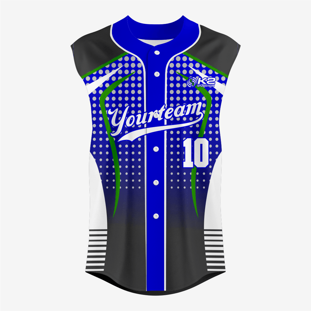 Custom Black/Blue Sleeveless Full Button Softball Jersey – Pro Fit