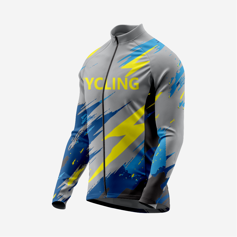 Breathable Men’s Dark Gray Long Sleeve Cycling Jersey with Pockets