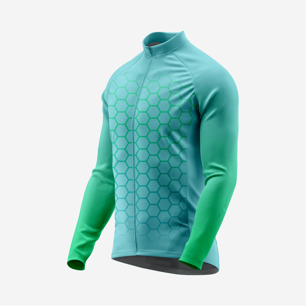 Full Zip Powder Blue Long Sleeve Cycling Jersey for Men | Hexagon Bike Shirt - K2 Sportswear | Custom Sports Uniforms & Apparels - K2 Sportswear
