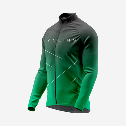 Men's Long Sleeve Cycling Jersey and Bib Shorts Outfit - Green & Gray