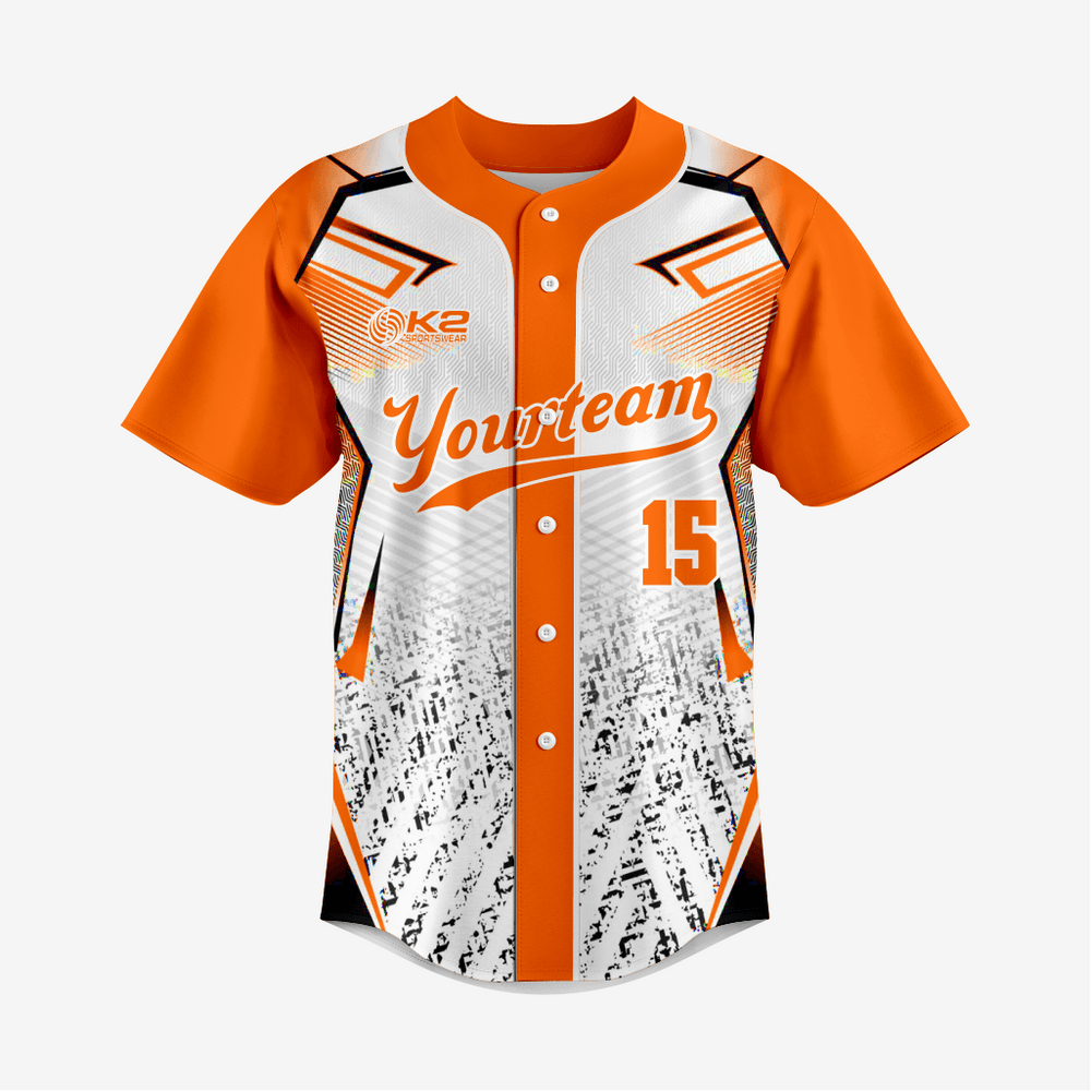 Maßgeschneidertes Softball-Trikot – Orange, durchgeknöpfte Variante