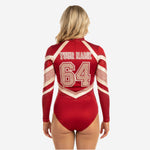 Personalized Cheer Bodysuit - Red Glitter High Neck Design