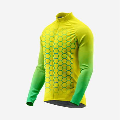Yellow & Green Men's Long Sleeve Cycling Jersey| Breathable Hex Print Bike Jersey - K2 Sportswear | Custom Sports Uniforms & Apparels - K2 Sportswear