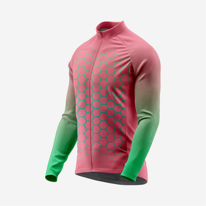 Full Zip Long Sleeve Cycling Jersey for Men | Hexagon Candy Pink Bike Shirt - K2 Sportswear | Custom Sports Uniforms & Apparels - K2 Sportswear