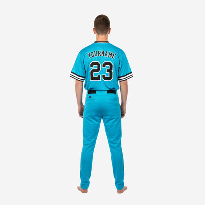 Custom Youth Baseball Uniform - V-Neck Jersey & Pants Team Name Set in Ball Blue