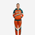Custom Cheerleading Warmup Set Orange Green - Pullover Hoodie & Pants Team Name Design
