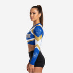 Blue & Gold Cheer Uniform Top - Personalized Team Name & Player Number