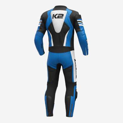 Personalized Motorbike Leather Suit in Blue - Custom Racing One Piece Track Suit