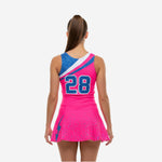 Custom Cheerleading Uniform Dress - Pink Blue Chevron Sleeveless Design