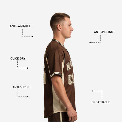 Custom Baseball Jersey in Brown - Youth & Adult Full Button Team Name Number Jersey