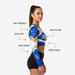 Blue & Gold Cheer Uniform Top - Personalized Team Name & Player Number
