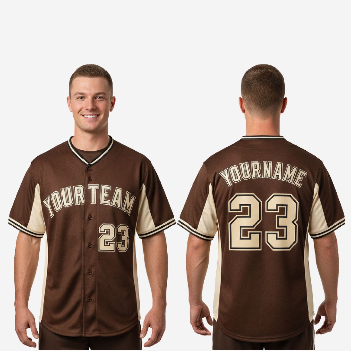 Custom Baseball Jersey in Brown - Youth & Adult Full Button Team Name Number Jersey