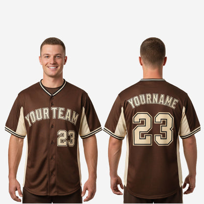 Custom Baseball Jersey in Brown - Youth & Adult Full Button Team Name Number Jersey