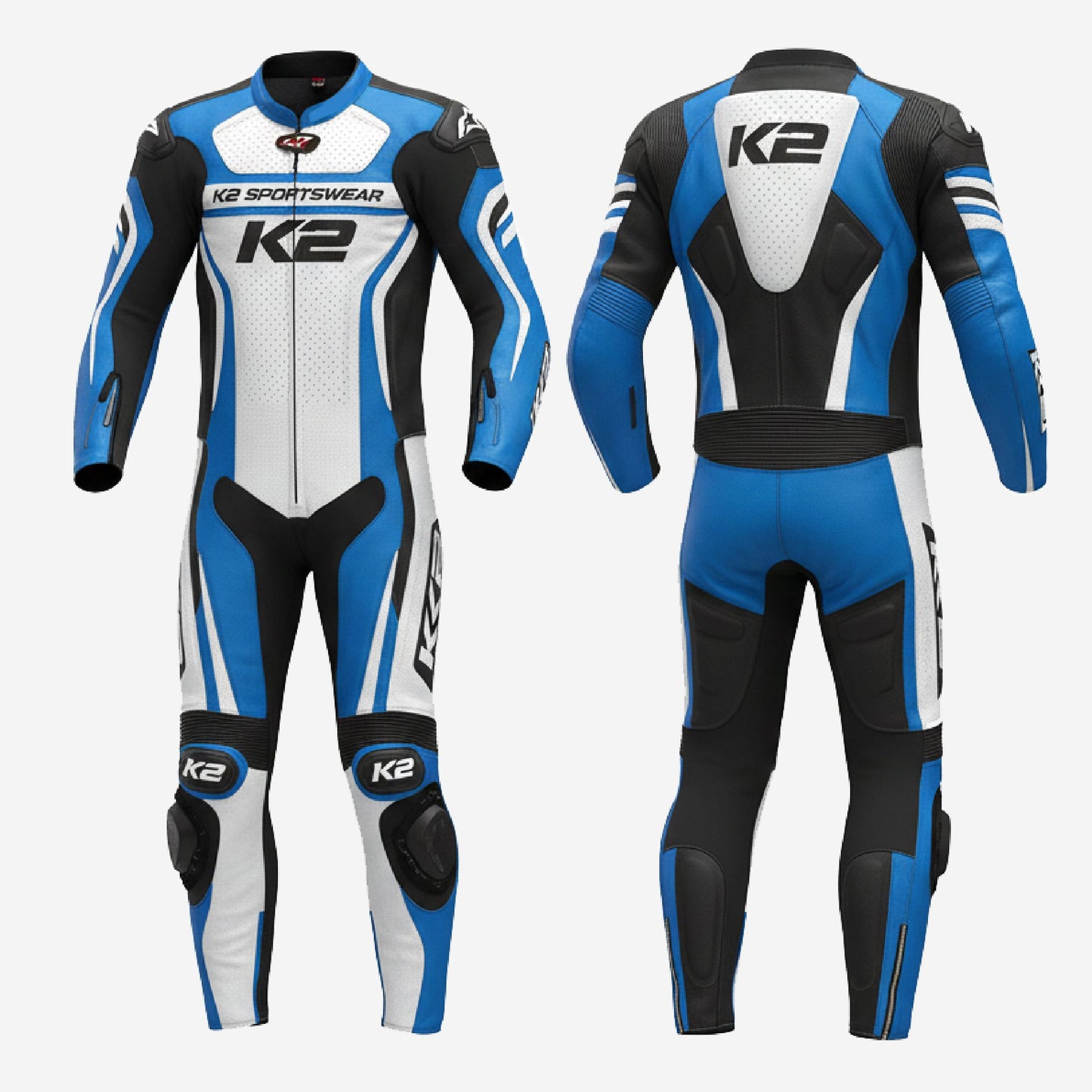Personalized Motorbike Leather Suit in Blue - Custom Racing One Piece Track Suit