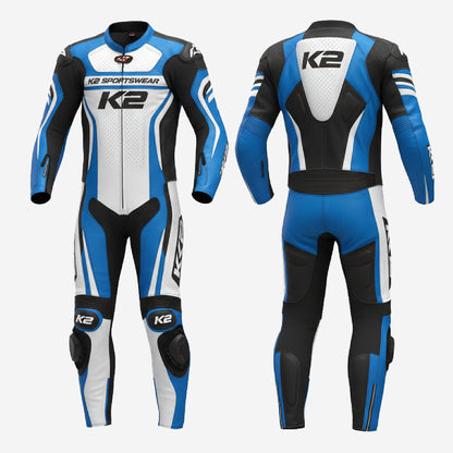 Personalized Motorbike Leather Suit in Blue - Custom Racing One Piece Track Suit