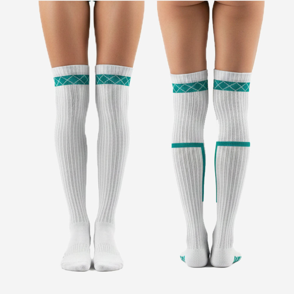 Custom Cheerleading Socks - Knee High Socks with Striped Cuff Team Colors