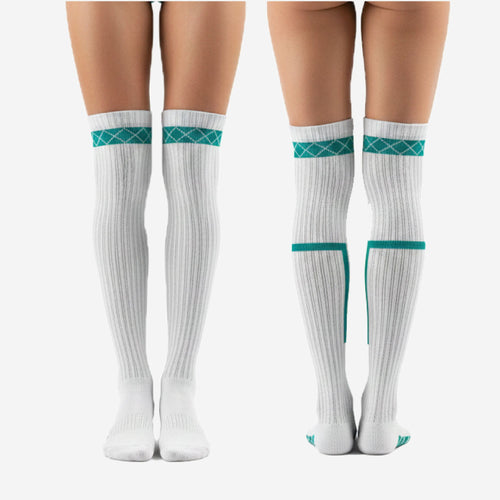 Custom Cheerleading Socks - Knee High Socks with Striped Cuff Team Colors