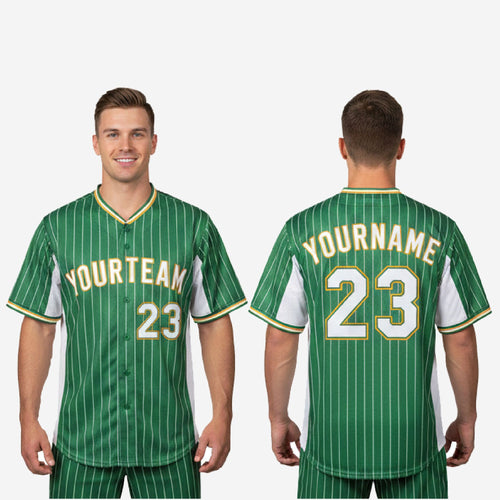Custom Baseball Jersey in Green - Pinstripe Full Button Jersey Team Name & Number