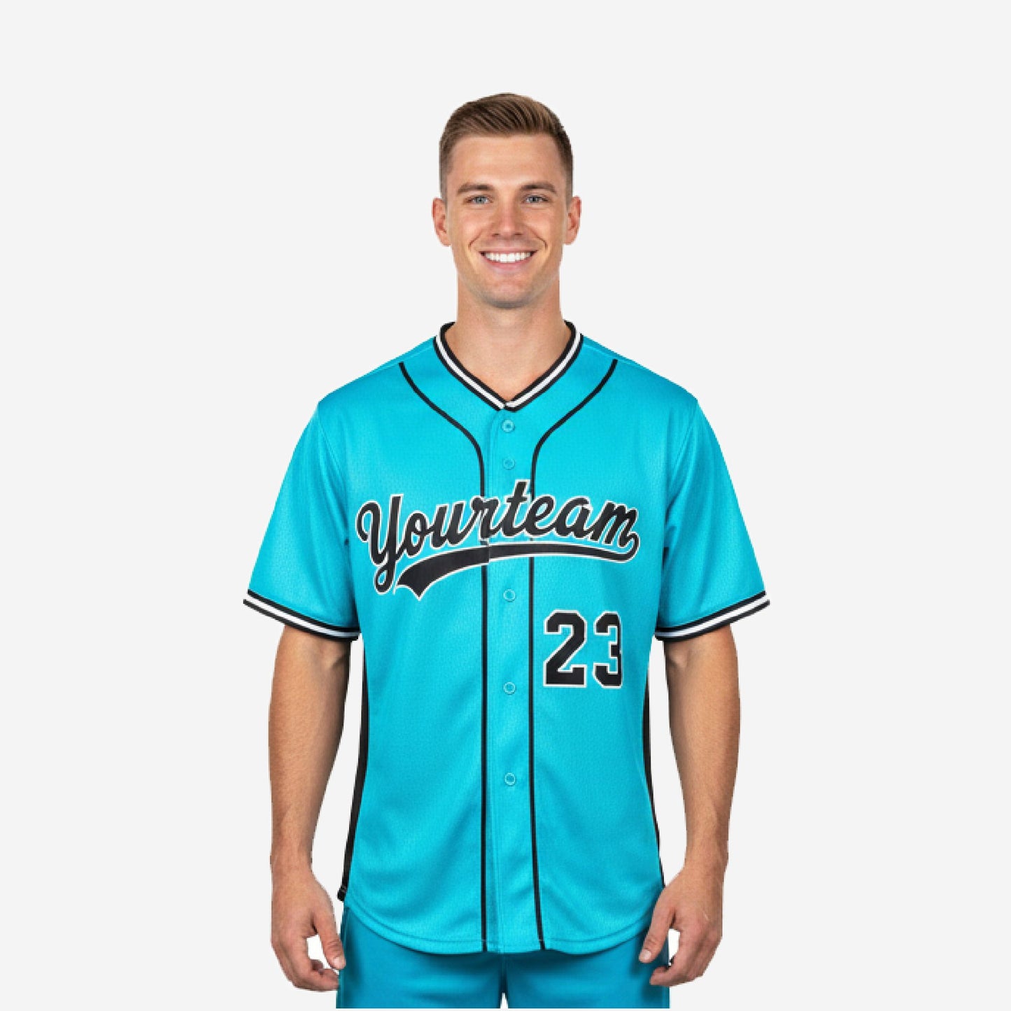 Custom Baseball Jersey in Turquoise - Youth & Adult Full Button Team Name Number Jersey