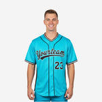 Custom Baseball Jersey in Turquoise - Youth & Adult Full Button Team Name Number Jersey