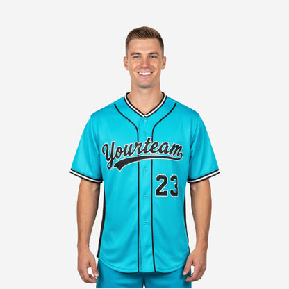 Custom Baseball Jersey in Turquoise - Youth & Adult Full Button Team Name Number Jersey