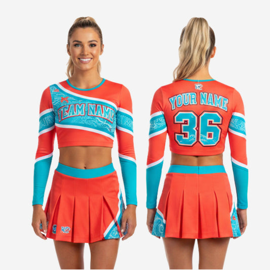 Long Sleeve Cheerleading Uniform Set - Custom Crop Top & Skirt for Youth & All-Star Teams