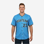 Custom Baseball Uniform Jersey - Pinstripe Full Button Sublimated Jersey in Sky