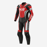 Personalized Motorbike Leather Suit in Red & Black - Custom Racing One Piece Track Suit