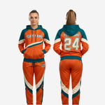 Custom Cheerleading Warmup Set Orange Green - Pullover Hoodie & Pants Team Name Design