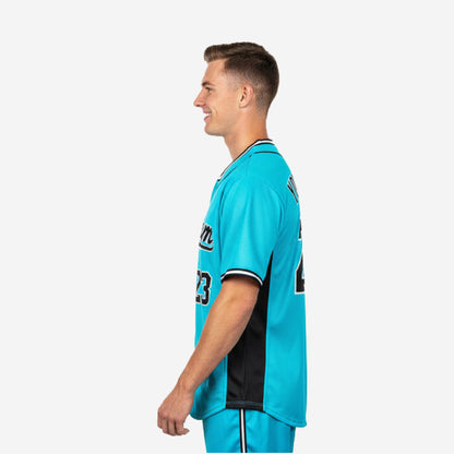Custom Baseball Jersey in Turquoise - Youth & Adult Full Button Team Name Number Jersey