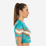Custom Cheerleading Crop Top with Name & Number - Teal Gold Marble Print Uniform